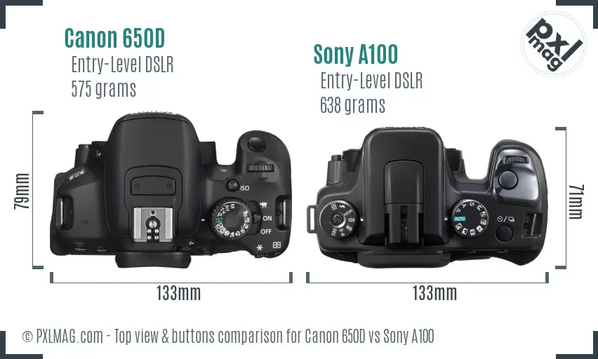 Canon 650D vs Sony A100 top view buttons comparison