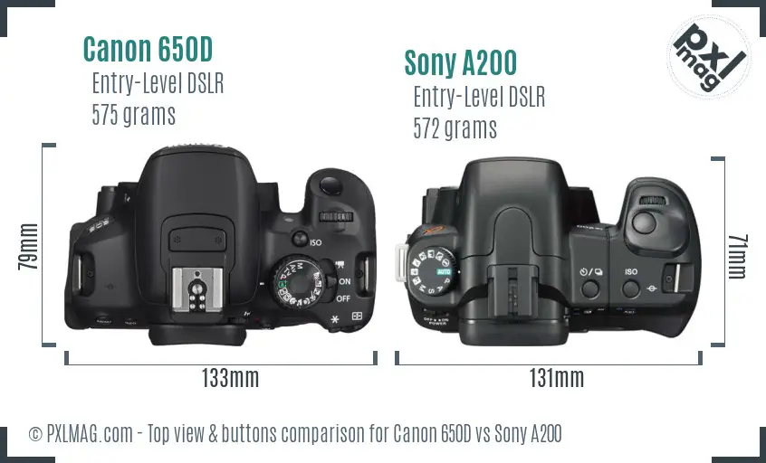 Canon 650D vs Sony A200 top view buttons comparison