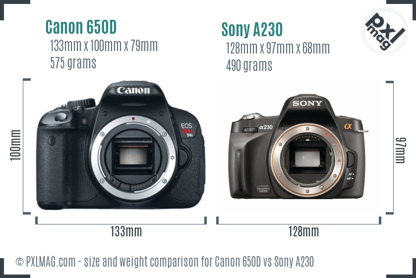 Canon 650D vs Sony A230 size comparison