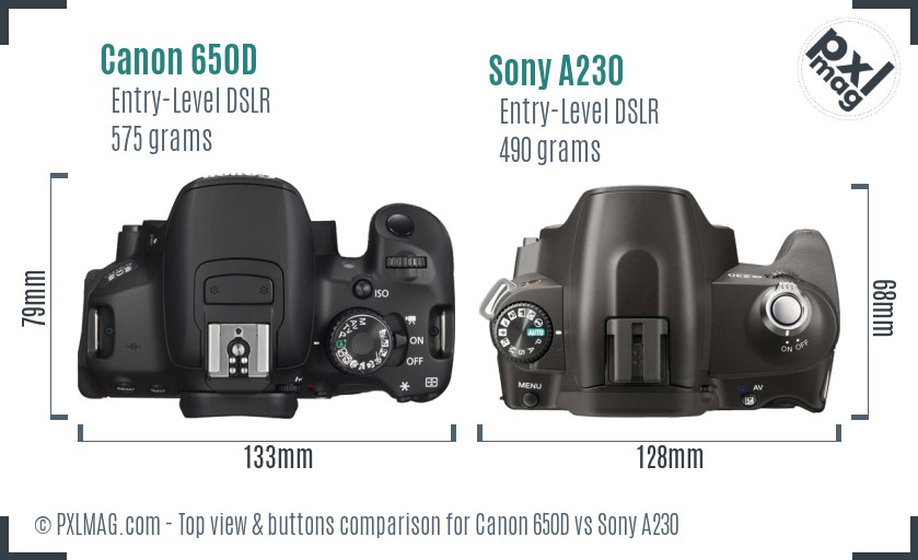 Canon 650D vs Sony A230 top view buttons comparison