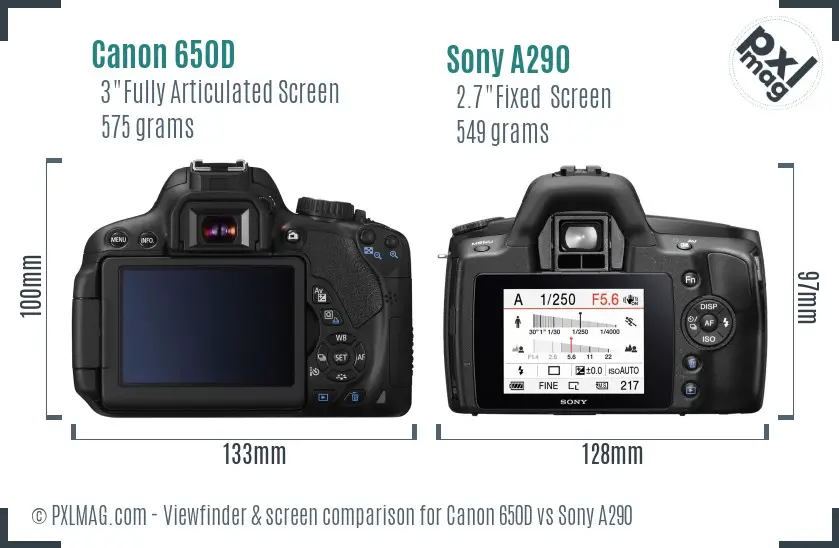 Canon 650D vs Sony A290 Screen and Viewfinder comparison