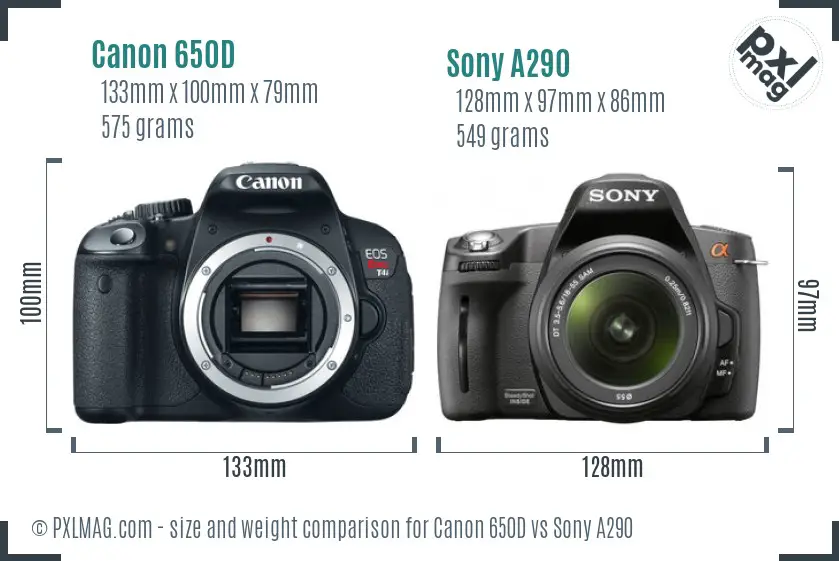 Canon 650D vs Sony A290 size comparison