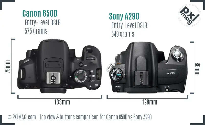 Canon 650D vs Sony A290 top view buttons comparison