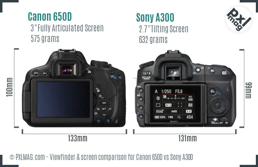 Canon 650D vs Sony A300 Screen and Viewfinder comparison
