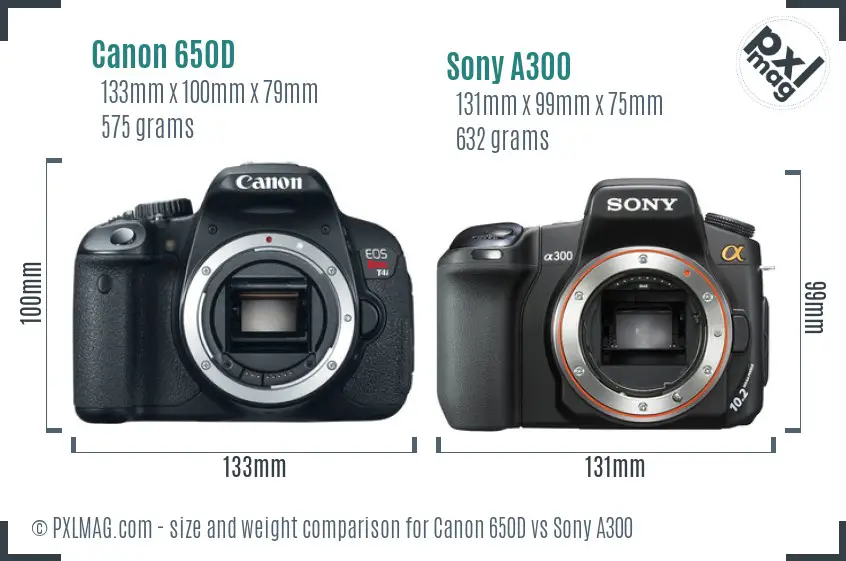 Canon 650D vs Sony A300 size comparison