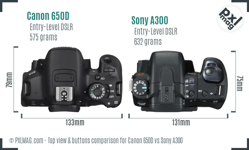 Canon 650D vs Sony A300 top view buttons comparison