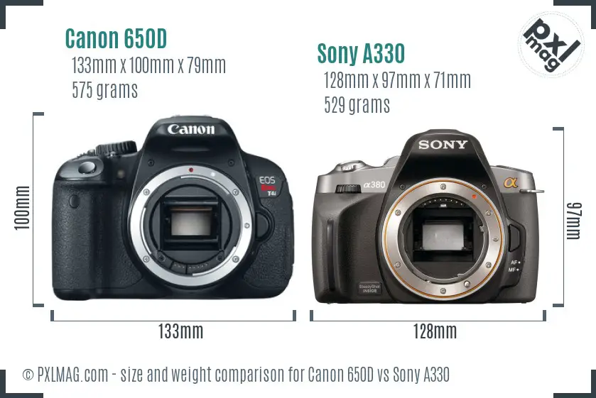 Canon 650D vs Sony A330 size comparison