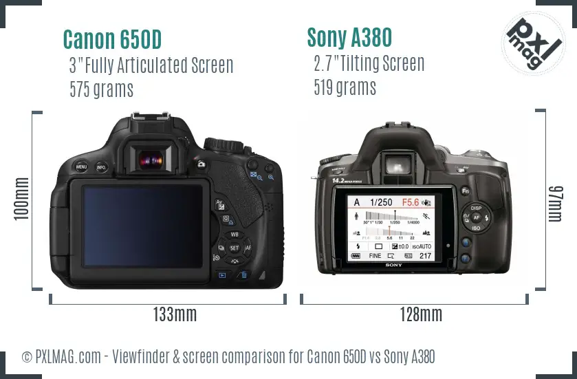 Canon 650D vs Sony A380 Screen and Viewfinder comparison