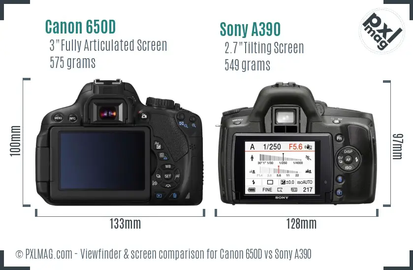Canon 650D vs Sony A390 Screen and Viewfinder comparison