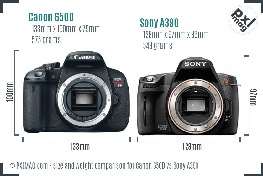 Canon 650D vs Sony A390 size comparison