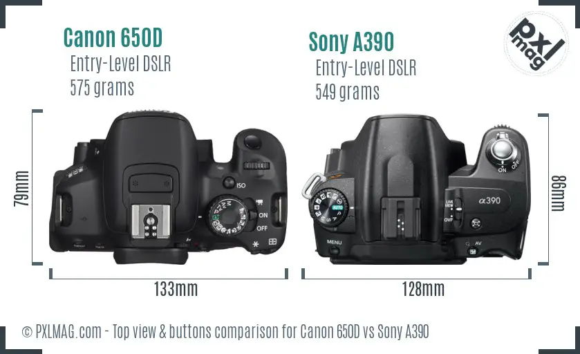 Canon 650D vs Sony A390 top view buttons comparison
