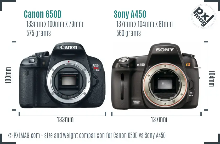 Canon 650D vs Sony A450 size comparison