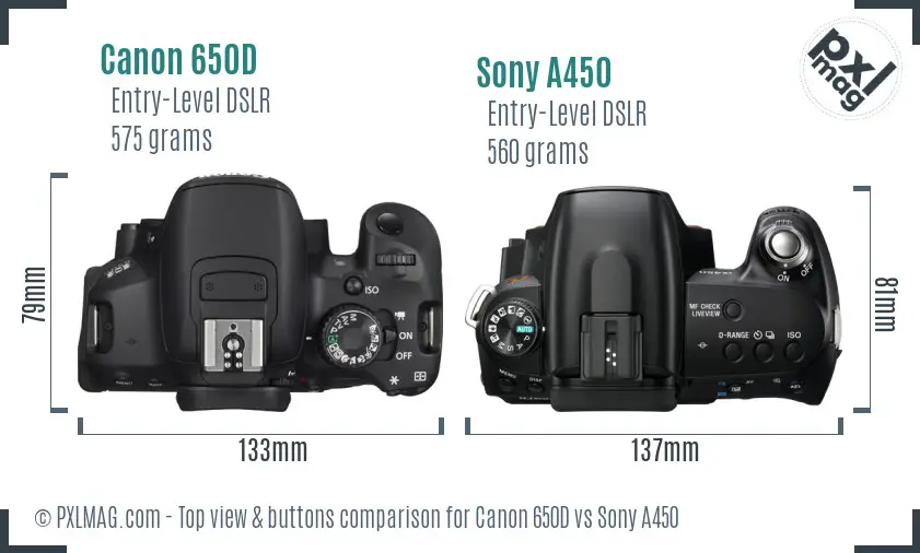 Canon 650D vs Sony A450 top view buttons comparison