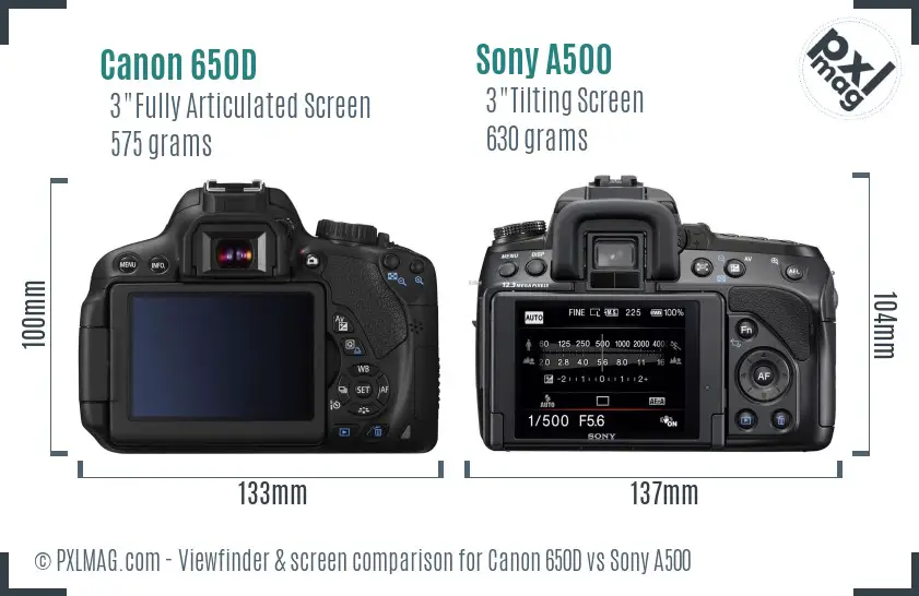 Canon 650D vs Sony A500 Screen and Viewfinder comparison