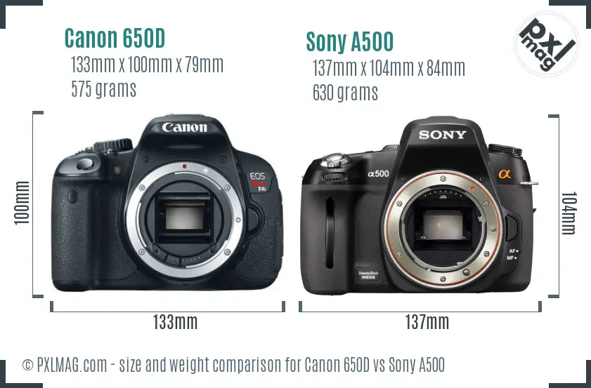 Canon 650D vs Sony A500 size comparison