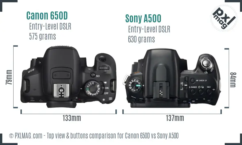 Canon 650D vs Sony A500 top view buttons comparison