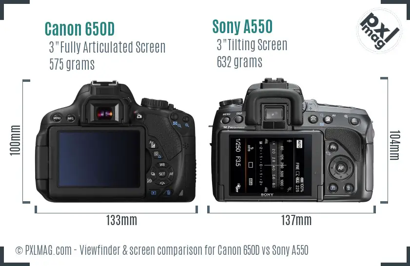 Canon 650D vs Sony A550 Screen and Viewfinder comparison