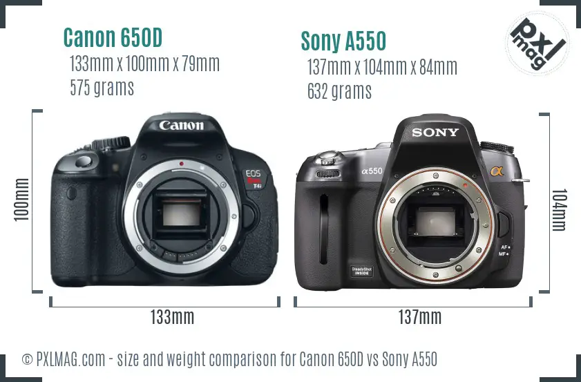 Canon 650D vs Sony A550 size comparison