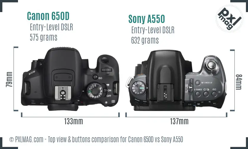 Canon 650D vs Sony A550 top view buttons comparison