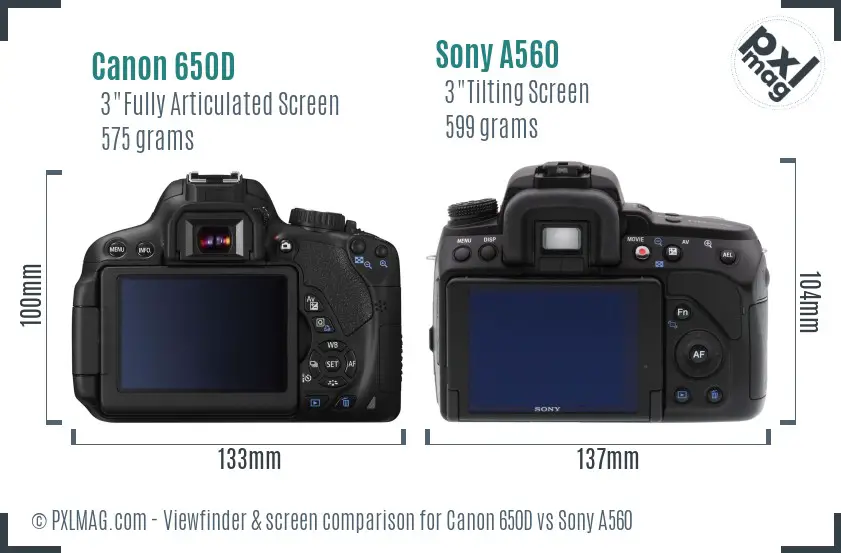 Canon 650D vs Sony A560 Screen and Viewfinder comparison