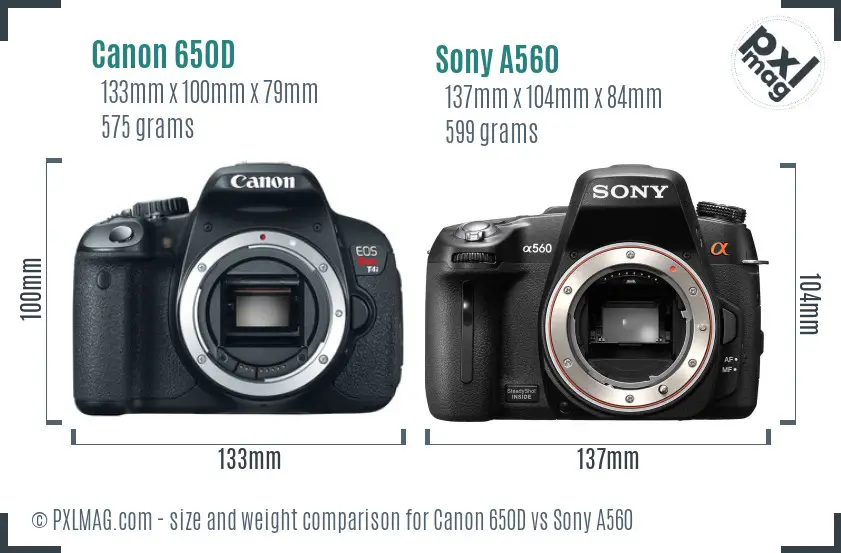 Canon 650D vs Sony A560 size comparison