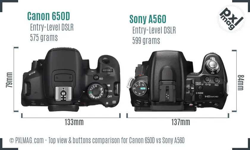Canon 650D vs Sony A560 top view buttons comparison
