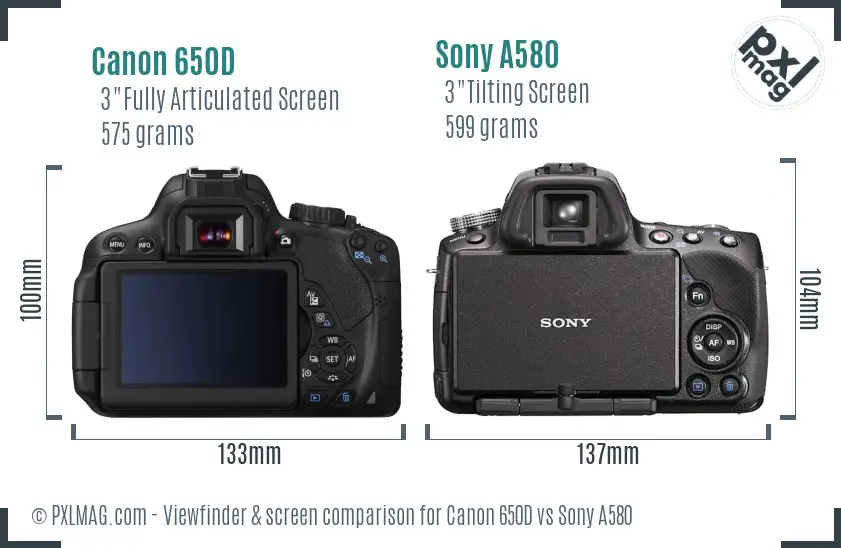 Canon 650D vs Sony A580 Screen and Viewfinder comparison