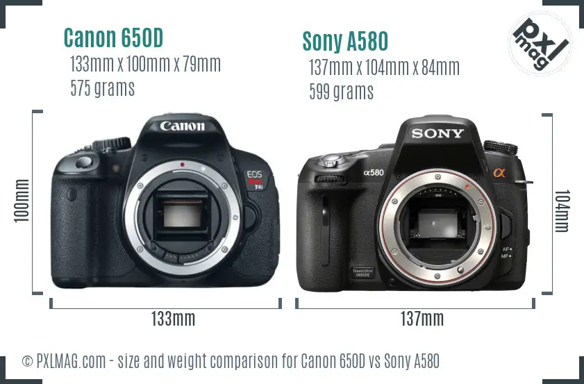 Canon 650D vs Sony A580 size comparison