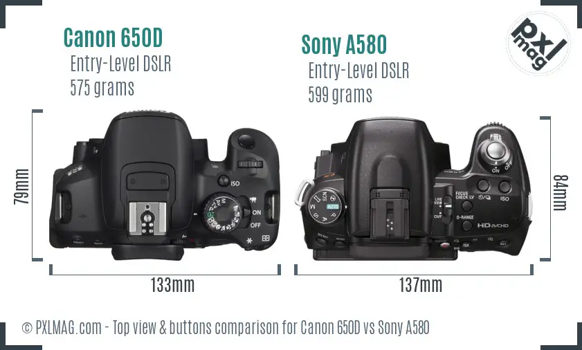 Canon 650D vs Sony A580 top view buttons comparison