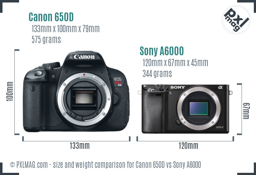 Canon 650D vs Sony A6000 size comparison