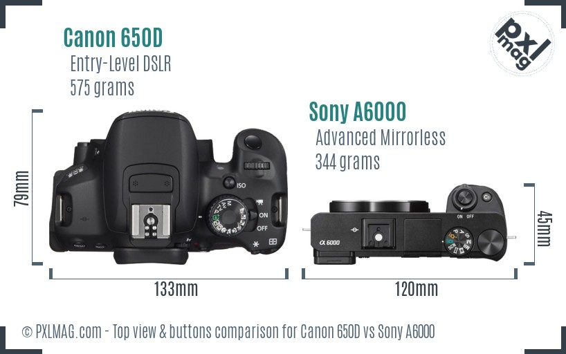 Canon 650D vs Sony A6000 top view buttons comparison