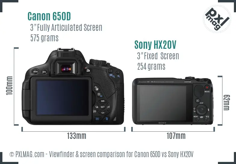 Canon 650D vs Sony HX20V Screen and Viewfinder comparison