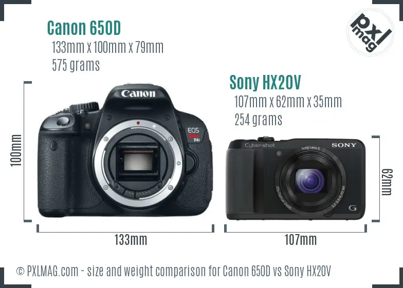 Canon 650D vs Sony HX20V size comparison