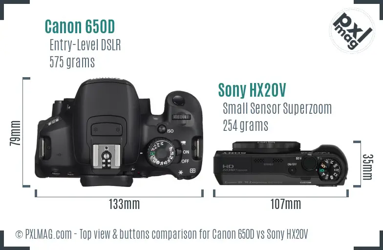 Canon 650D vs Sony HX20V top view buttons comparison