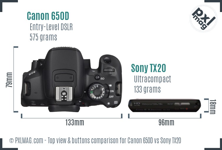 Canon 650D vs Sony TX20 top view buttons comparison