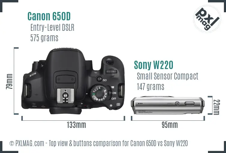 Canon 650D vs Sony W220 top view buttons comparison