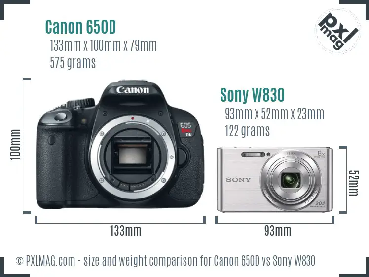 Canon 650D vs Sony W830 size comparison
