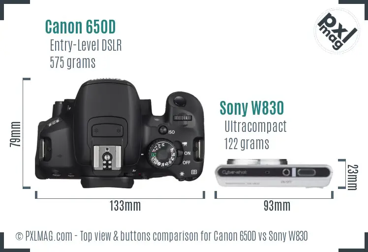 Canon 650D vs Sony W830 top view buttons comparison