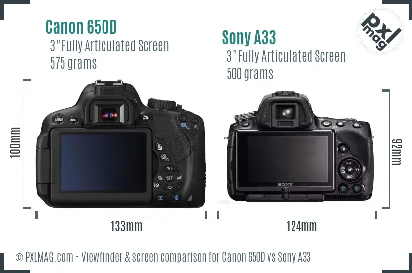 Canon 650D vs Sony A33 Screen and Viewfinder comparison
