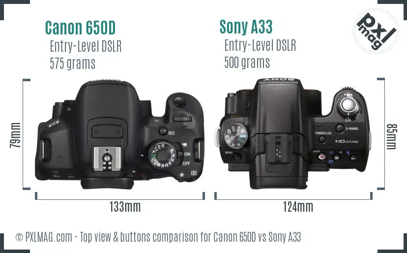 Canon 650D vs Sony A33 top view buttons comparison