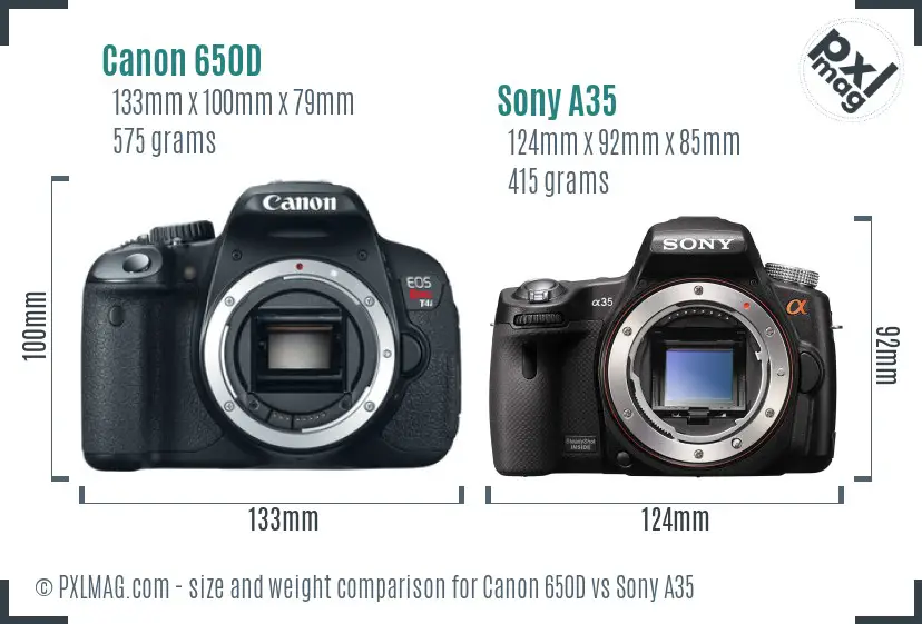 Canon 650D vs Sony A35 size comparison