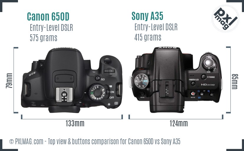 Canon 650D vs Sony A35 top view buttons comparison