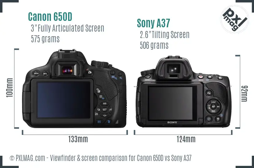 Canon 650D vs Sony A37 Screen and Viewfinder comparison