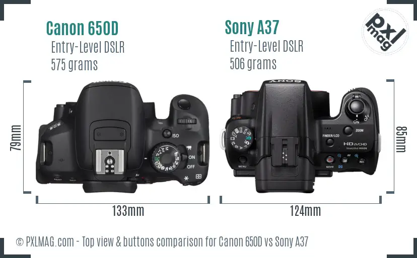 Canon 650D vs Sony A37 top view buttons comparison