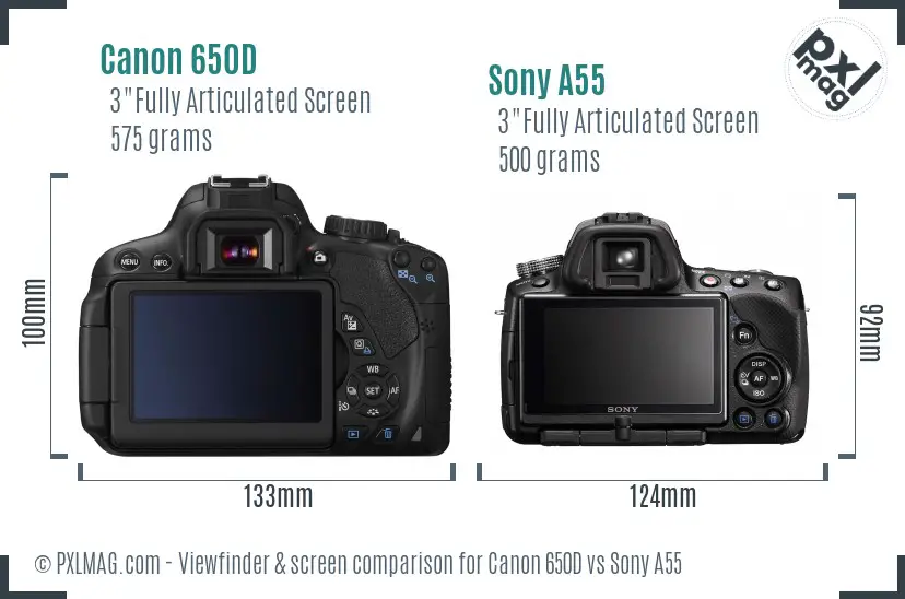 Canon 650D vs Sony A55 Screen and Viewfinder comparison