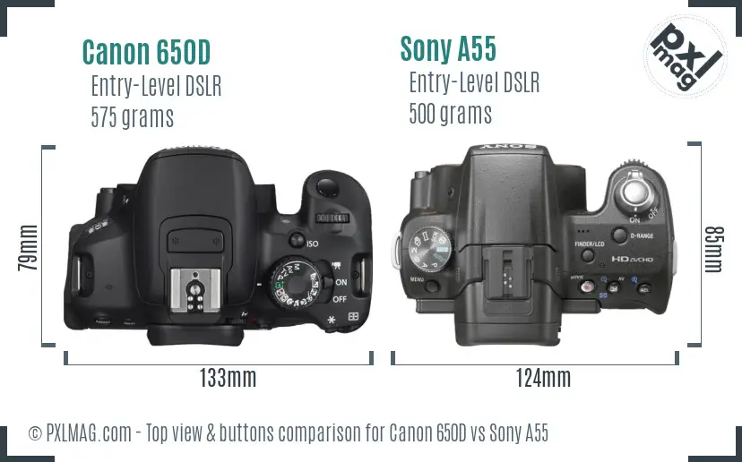 Canon 650D vs Sony A55 top view buttons comparison