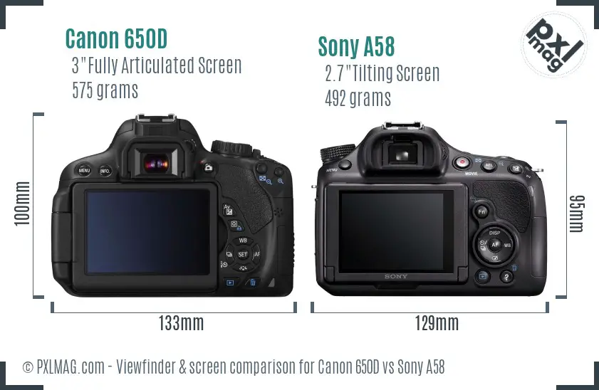 Canon 650D vs Sony A58 Screen and Viewfinder comparison