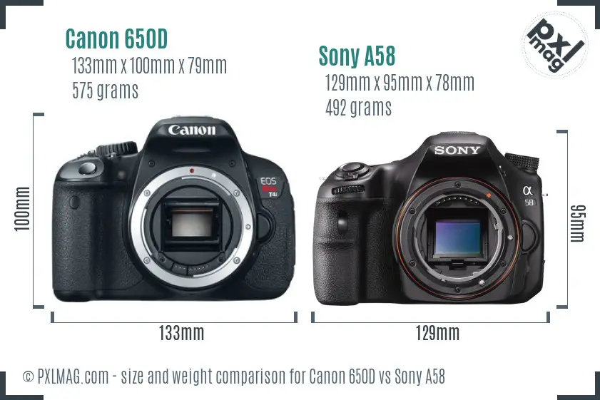 Canon 650D vs Sony A58 size comparison