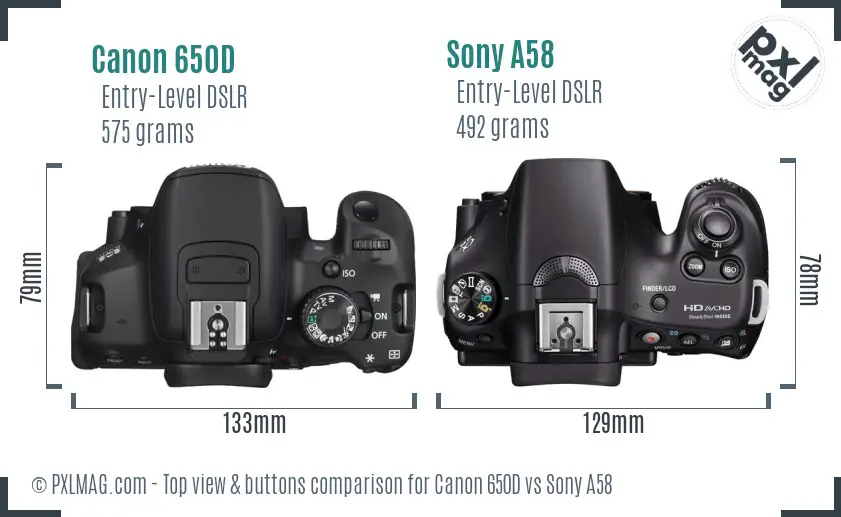 Canon 650D vs Sony A58 top view buttons comparison