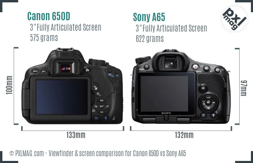 Canon 650D vs Sony A65 Screen and Viewfinder comparison
